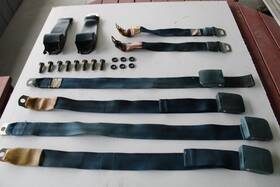 C7zz-65611a72-b1b Ford 1967 Mercury Cougar Full Set Seat Belts Front And Rear Blue With Bolts-washers
