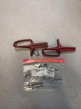 20426196 Gm Cadillac 85 - 88 Coupe Deville Red Seatbelt Guides Set With Screws Oem 20426196 Gm Cadillac 85 - 88 Coupe Deville Red Seatbelt Guides Set With Screws Oem