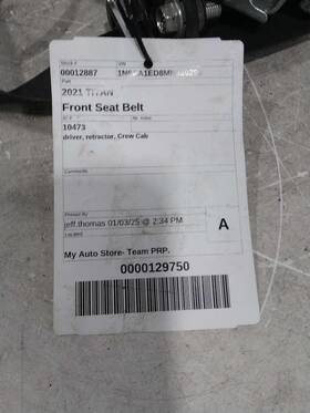 868859fu7b Nissan Used Front Left Seat Belt Fits 2021 Titan Driver Retractor Crew Cab Fron