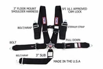 Rjs Sfi 16.1 Cam Lock 5 Pt Seat Belt Harness Sternum Strap Bolt In Black 1042101. Fixed Price $201.29.