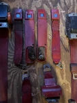 Complete Set 74-81 Camaro Firebird Seat Belts Receivers Retractors Red Gm. Fixed Price $200.00.