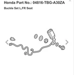 Honda Civic 16-20 Front Seat Buckle Driver Side New Oem 04816-TBG-A30ZA. Fixed Price $50.00.