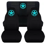 Front+rear Car Seat Covers Black W/turquoise Star Fits Jeep Wrangler Yj/tj /lj. Fixed Price $152.99.
