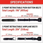 3PT Black Retractable Seat Belt With Mount Brackets - Standard Buckle. Fixed Price $136.50.