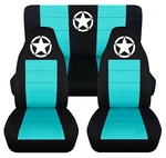 Front+rear Car Seat Covers Blk-turquoise W/army Star Fits Wrangler Yj /tj /lj. Fixed Price $152.99.
