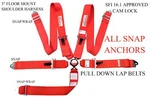 Sfi 16.1 Snap Clip Floor Mount Cam Lock 5 Point Harness Red Nhra Ihra. Fixed Price $130.99.
