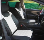 White Leatherette Seat Cushion Covers Compatible For Mitsubishi Vehicles. Fixed Price $55.00.