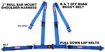 Blue 4 Point Seat Harness Pull Down Lap Belts Roll Bar Mount Push Button. Fixed Price $71.45.