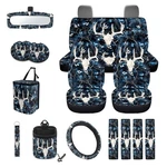 Deer Skull Print Car Seat And Steering Wheel Cover Set Leaf Safety Belt.... Fixed Price $114.00.