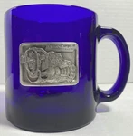 Vtg Aerospace Cobalt Blue Glass Mug W/ Pewter Emblem. Fixed Price $19.00.